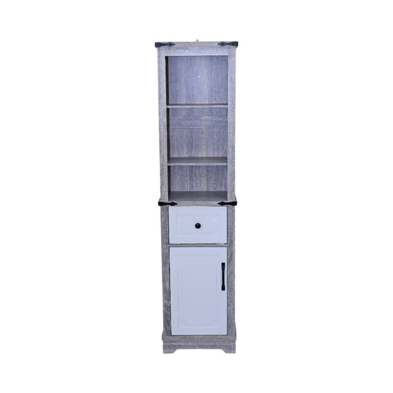 Narrow Cabinet,Bathroom Storage Cabinet, Farmhouse Storage Cabinet With Adjustable Shelves & Storage Drawer, Tall Linen Tower For Bathroom, Living Room,  With Black (Top)