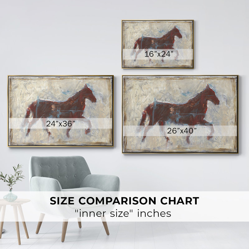 Iron Equine II - reproduction sur toile avec cadre flottant, H 25 po x l 37 po x P 2 po, Toile avec cadre flottant or