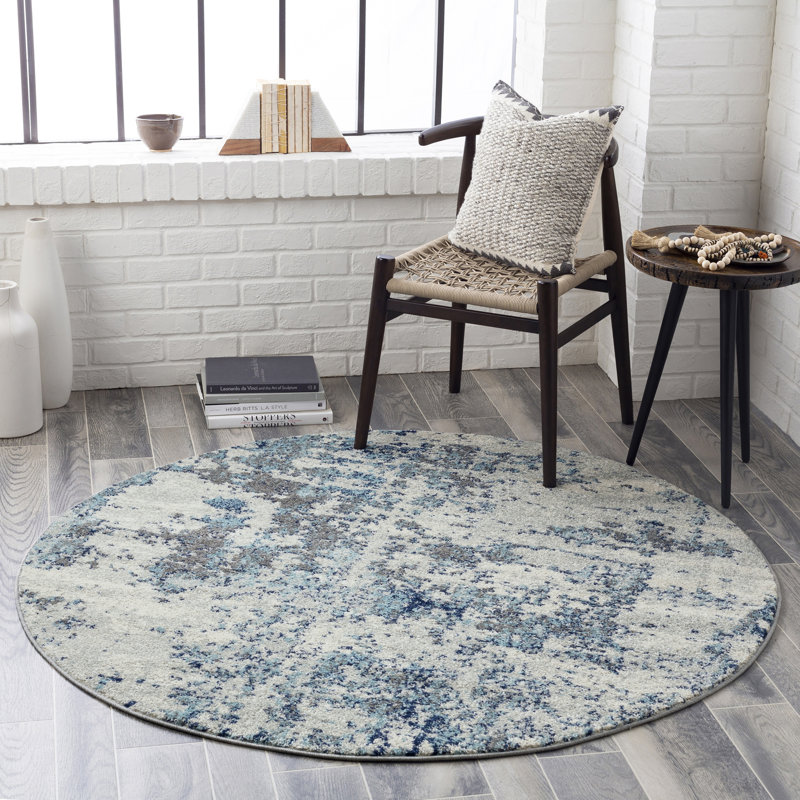 Wyona Power Loom Dark Blue/White/Charcoal Rug, Round 160cm