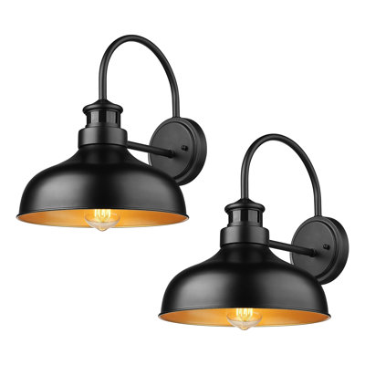 Infrared Motion Sensor Farmhouse Barn Light, 13.5" Black Outdoor Wall Sconce, Industrial Exterior Wall Lamp, 2 Pack
