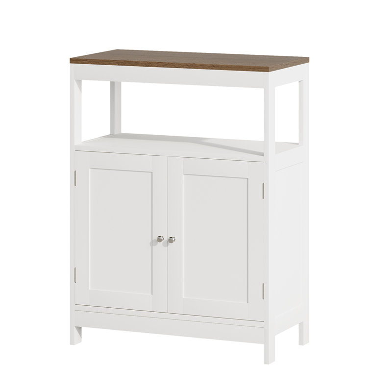 Armoire de rangement moderne avec portes doubles, tablette réglable et plateau en bois naturel pour une organisation polyvalente