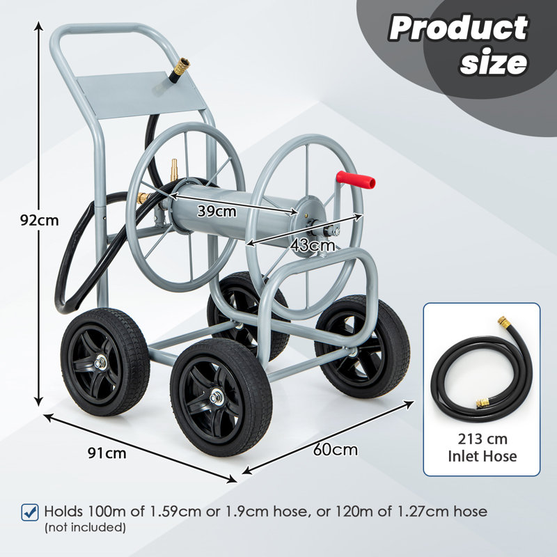 Breanca Metal Freestanding Hose Reel, Silver