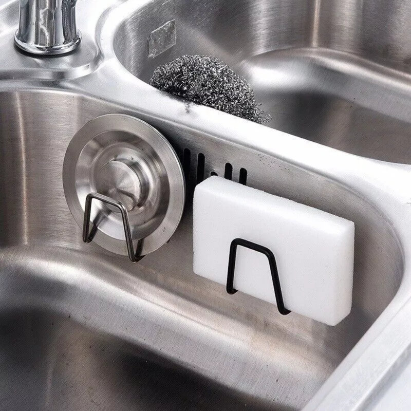 1Pc Adhesive Sponge Holder Stainless Steel Sink Caddy Kitchen Accessories