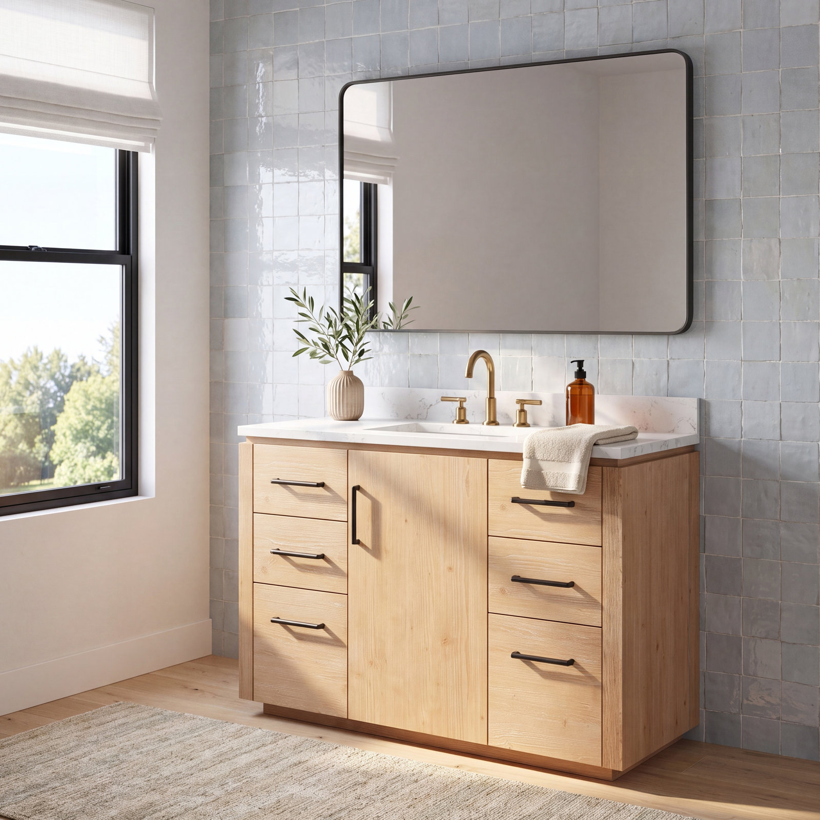 Cloverfield 48'' Single Bathroom Vanity, Fir Wood Brown, Matte Black