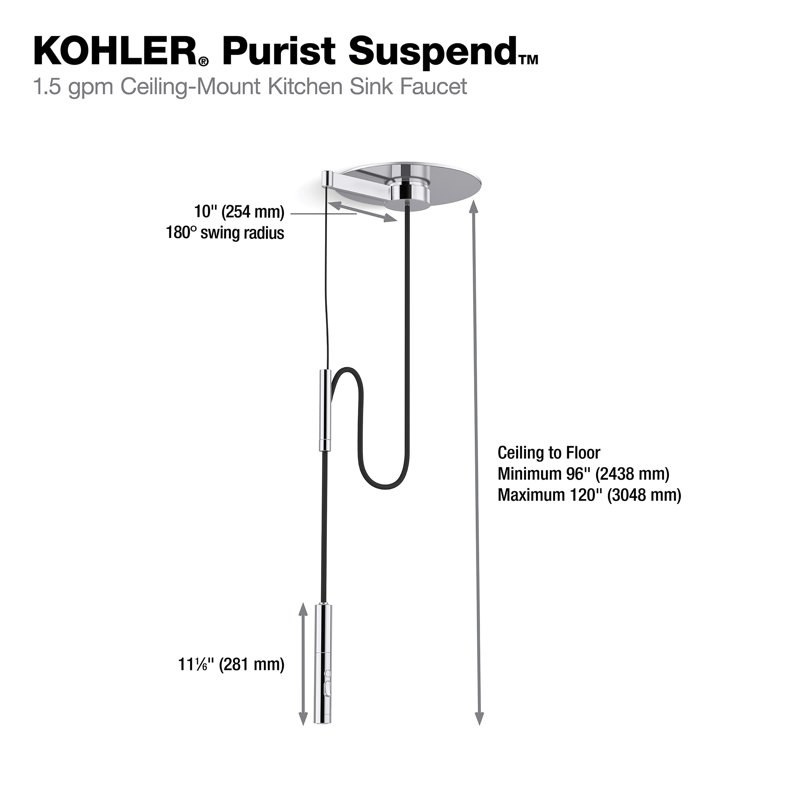 Purist Suspend Ceiling-Mount Kitchen Faucet Kit, Polished Chrome