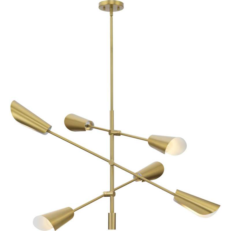 Lustre linéaire spoutnik moderne à 6 lumières à intensité variable Circe, Or brossé