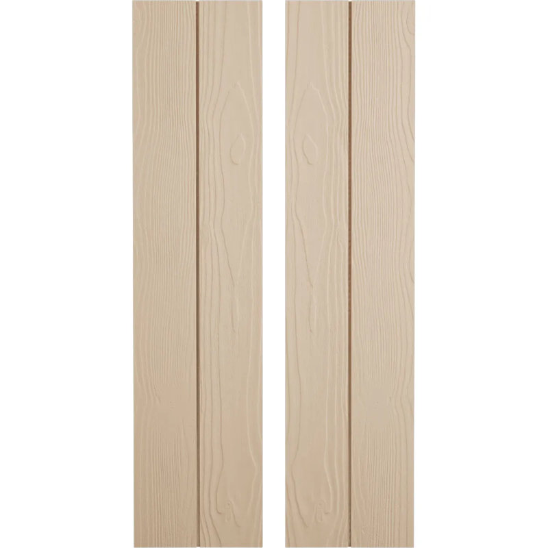 Rustic Two Board Joined Board-n-Batten Faux Wood Shutters w/No Batten (Per Pair), Sandblasted Texture/Primed Tan, 11"