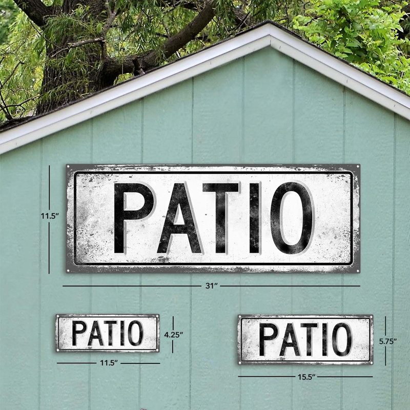 " Rustic, Light Patio Metal Sign ", 4.25" H x 11.5" W