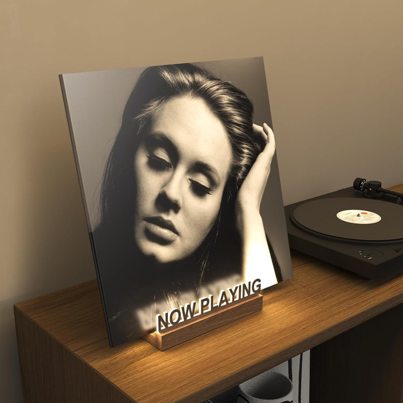Présentoir en vinyle Now Play, lettres d'argent