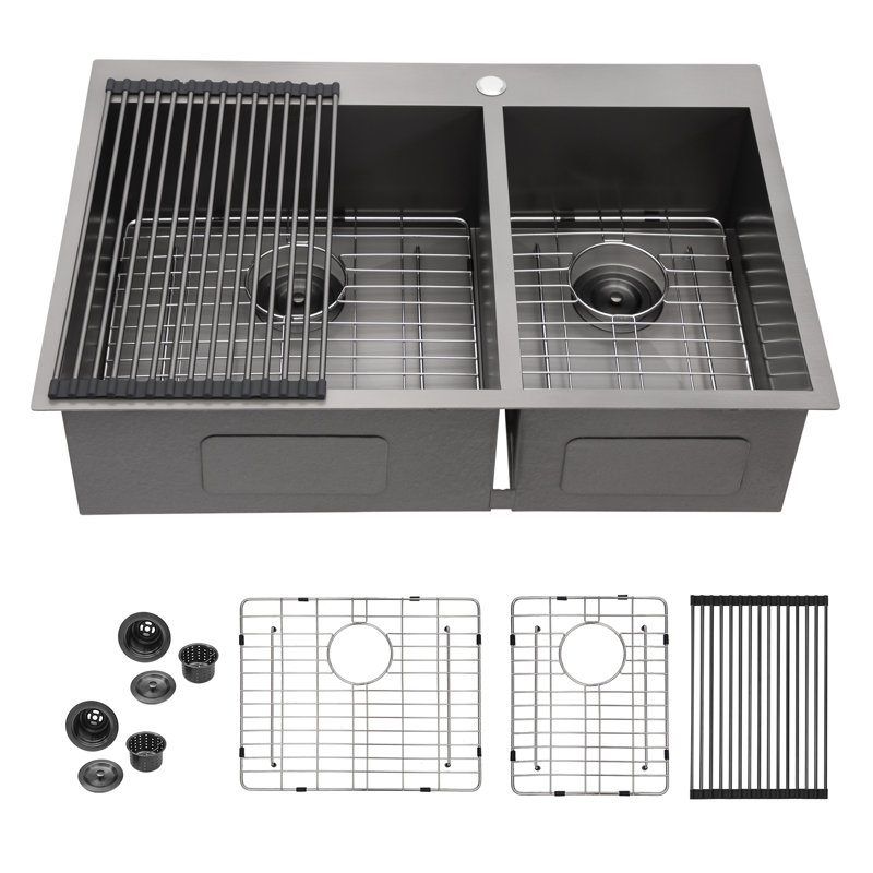 Évier de cuisine contemporain en acier inoxydable à double cuve efficace pour les espaces de cuisson modernes