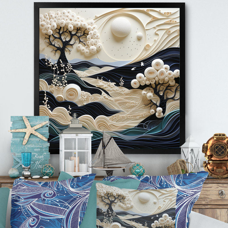 Beach Dune Dance Papercut - Nautical & Beach Canvas Wall Art, H 24 po x l 24 po x P 1 po, Cadre simple noir