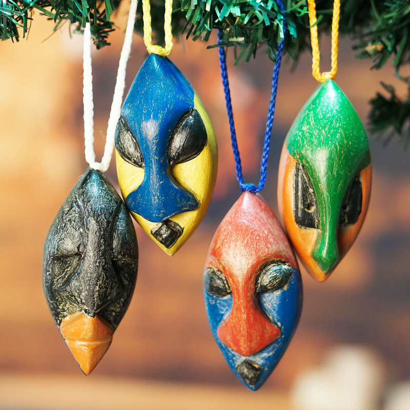 Novica Handmade Okwonko Wood Ornaments