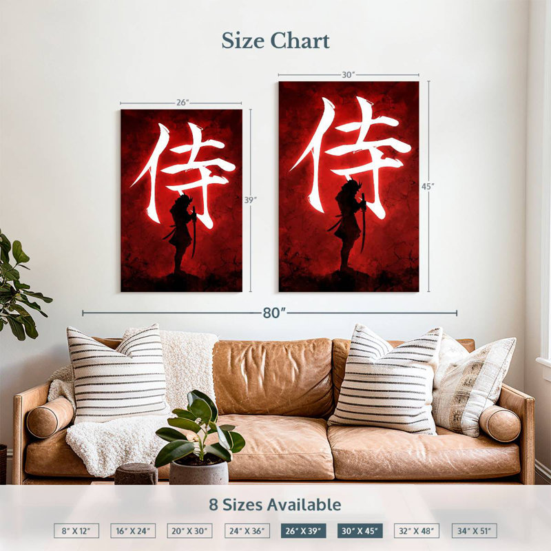 Leisha Samurai On Red, 39" H x 26" W
