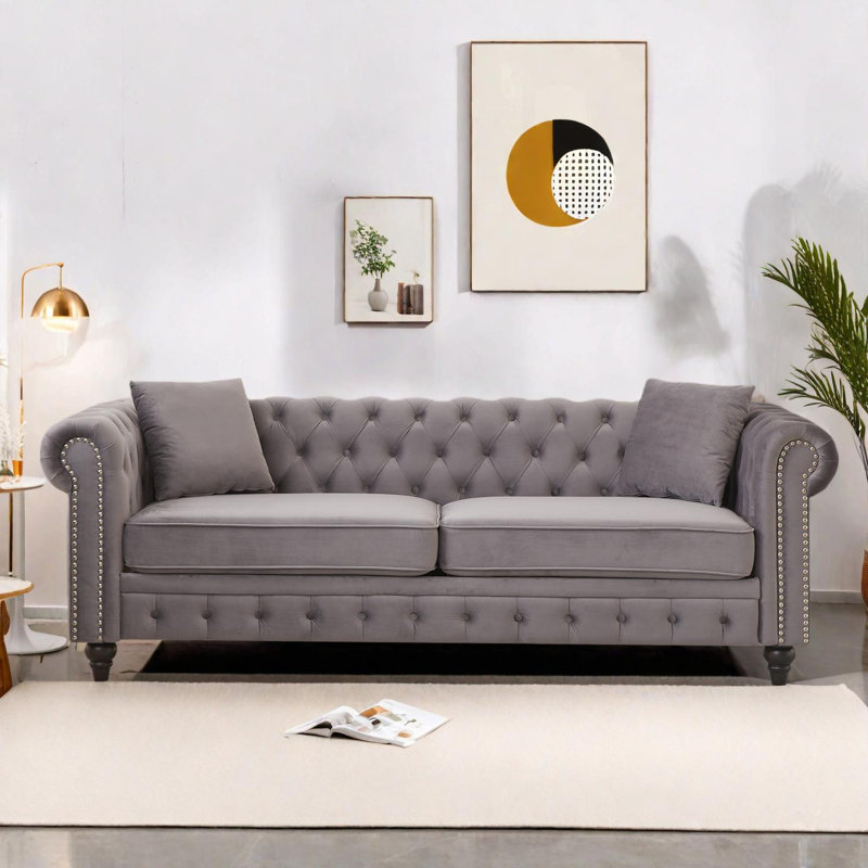 Canapé Chesterfield de salon avec accoudoirs roulés, Gray