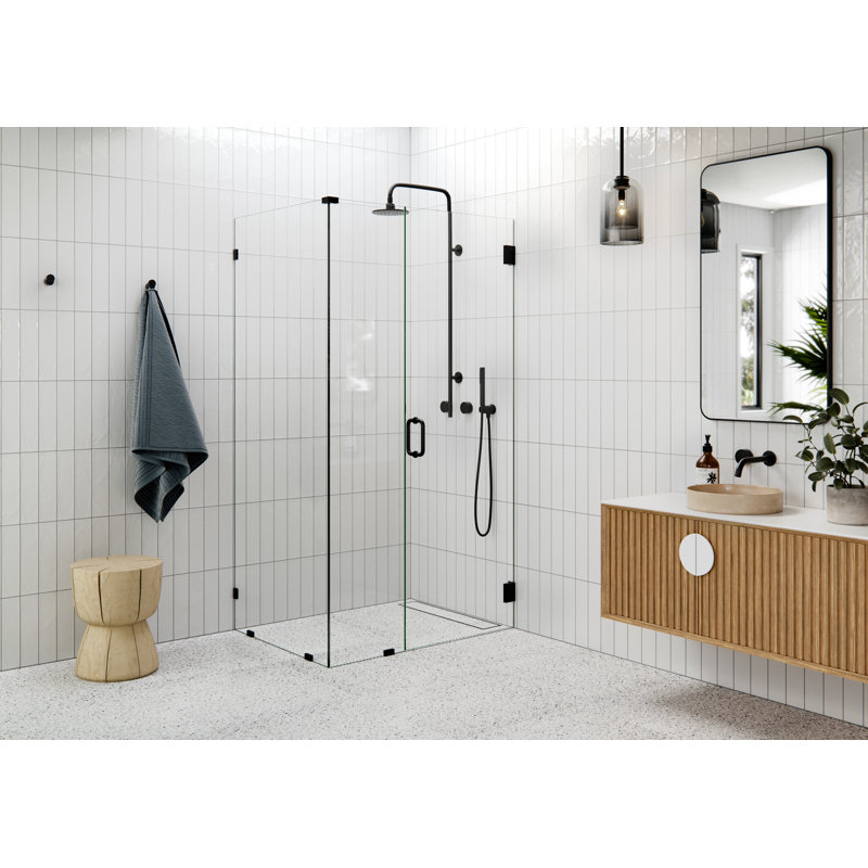 45" W Pivot Frameless Shower Door, Black