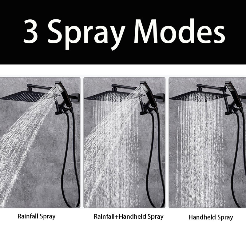 12 Inches Rainfall Shower Head With Handheld Spray Combo,  Adjustable Extension Arm, 71 Inches Stainless Steel Hose