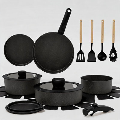 19 Piece Non-Stick Pots and Pans Set, Detachable Handle Cookware