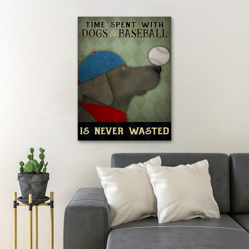 «Dog And His Ball - Time Spent With Dogs And Baseball», toile tendue avec châssis, H 20 po x l 16 po x P 2 po