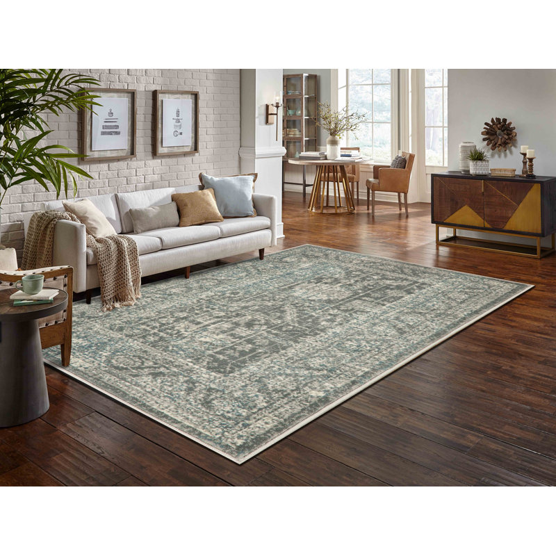 Ostergren Collection Grey/Blue Transitional Oriental Area Rug, Rectangle 9'5" x 13'