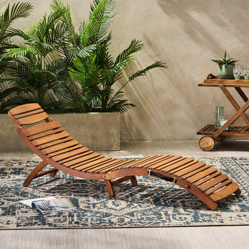 Stylish Patio Chaise Lounge In Brown Wood For Sunbathing With Foldable Design Backyard Use, Brown