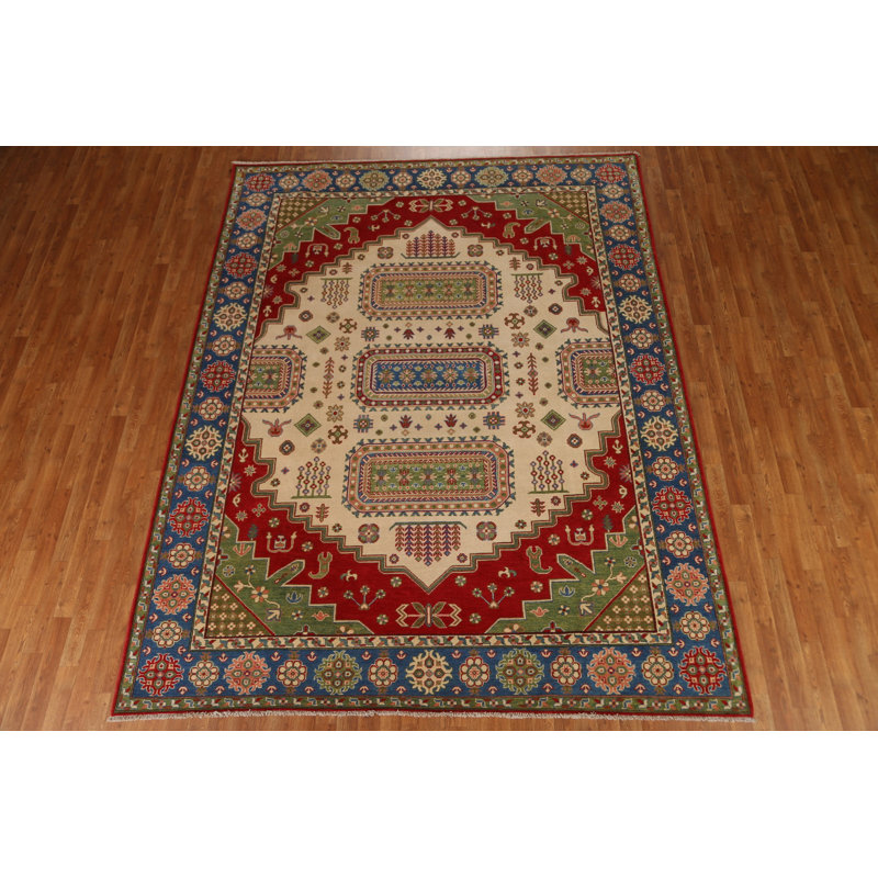 Tapis unique en laine noué à la main 8 pi 3 po x 10 pi 5 po nouvel âge en vert / bleu / rouge