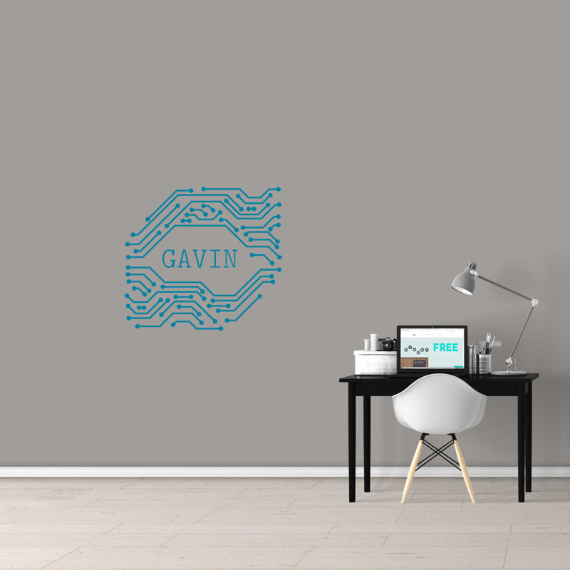 Décalcomanie murale personnalisable techno name, Bleu sarcelle, Oui