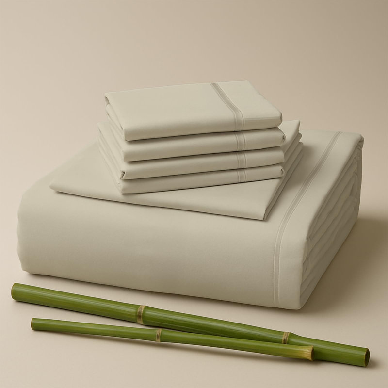 Premium Rayon From Bamboo Blend Sheet Set With Deep Pockets, Cooling and Breathable, Cream