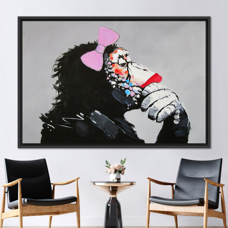 Abstrait, art mural singe pensant abstrait, Noir, Reproduction encadrée sans passe-partout, H 22 po x l 30 po