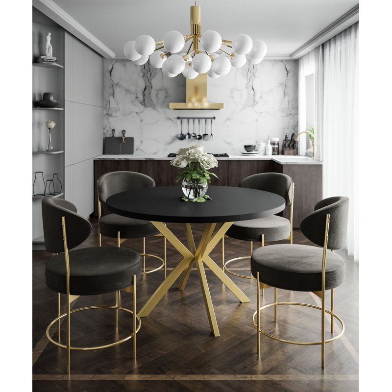 Alezia Round Dining Table, Black, 76 H x 120 L x 196 W cm
