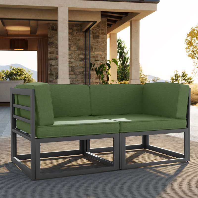 Ensemble de 2 fauteuils de coin d'extérieur en aluminium avec coussins (ensemble de 2), Vert, Gris