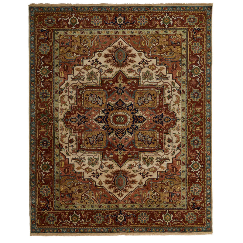 Tapis turc ivoire et rouille Oushak, Rectangle 7 pi 9 po x 9 pi 10 po