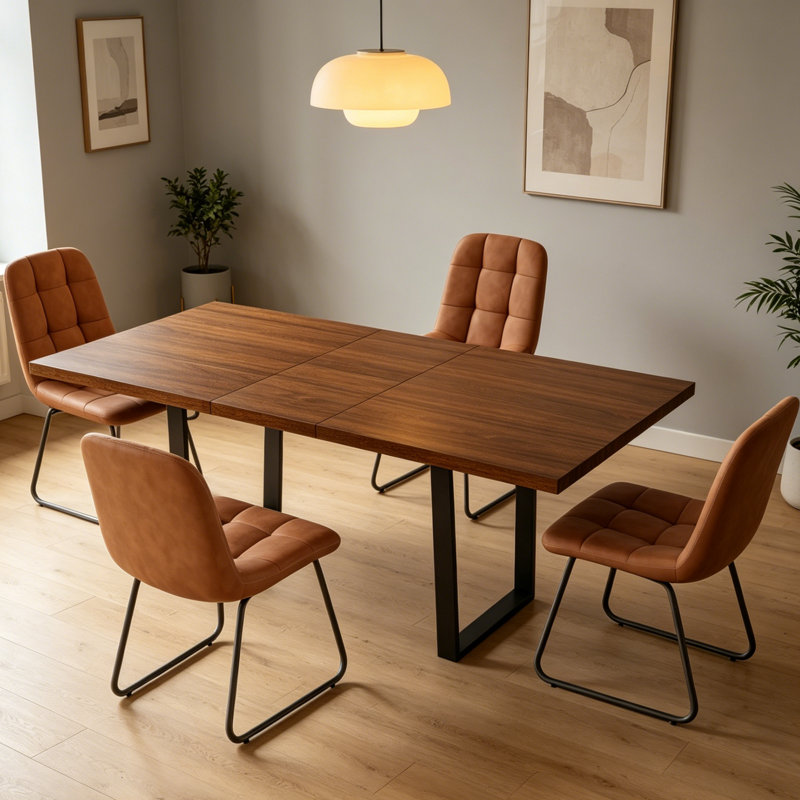 51.2" To 66.7" Extendable Removable Leaf Dining Table With Chairs, Dining Kitchen Table Sets(1table4chairs), Brown