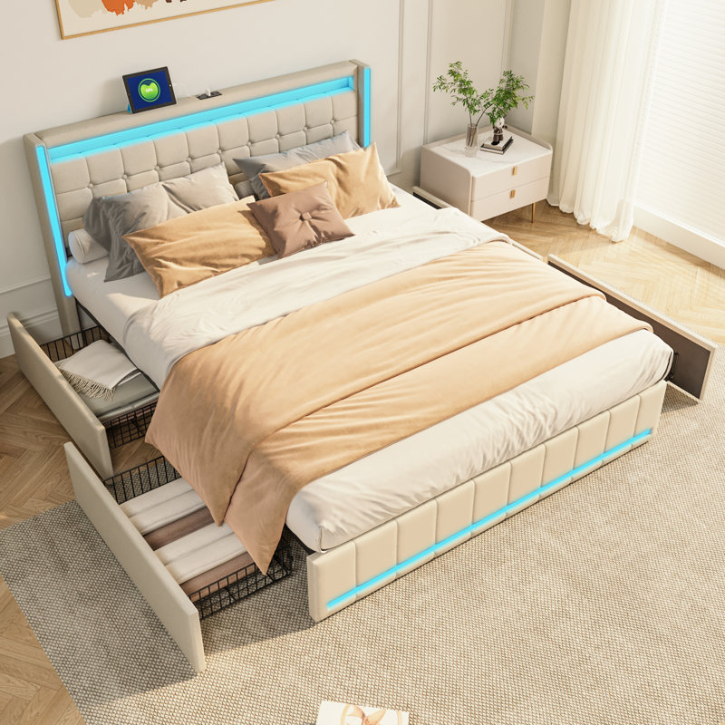 Upholstered Bed, Beige, Super King (6')