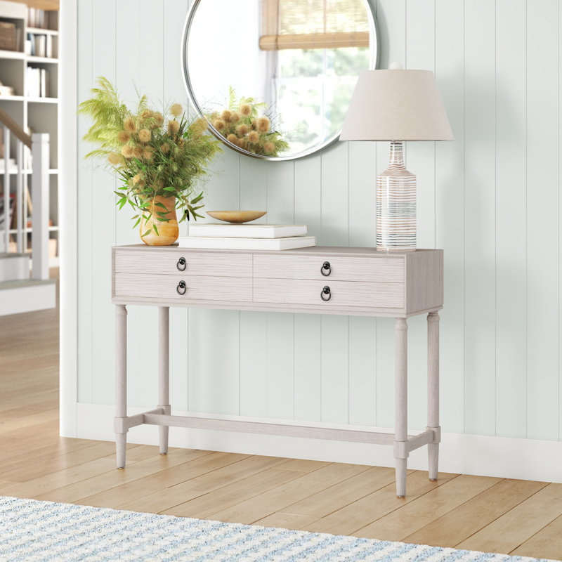 Aliyah Greige Wood and Metal 4-Drawer Console Table with Storage