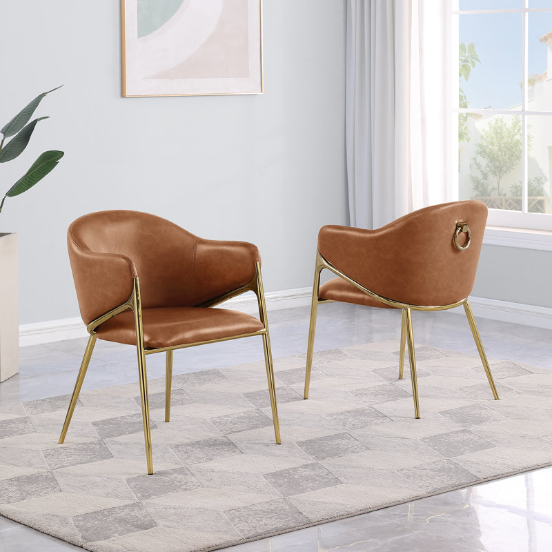 Leathaire Side Chairs With Gold Chrome Base, Toffee