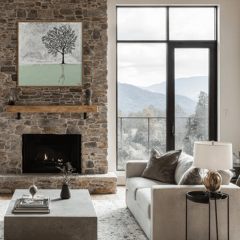 Nature Inspired "Tree of Solitude" Canvas Wall Art By , 30" H x 30" W, Framed Matted Print, White