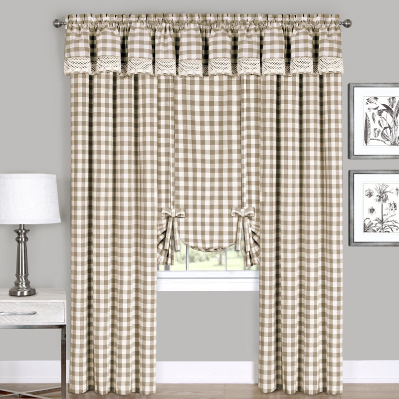 Panneau de rideau extra long Aerilyn à carreaux vichy de style ferme, Taupe, l 42 po x L 95 po