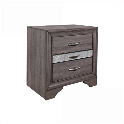 Table de chevet moderne Ryder Sparkle Grey - 3 tiroirs + tiroir à bijoux
