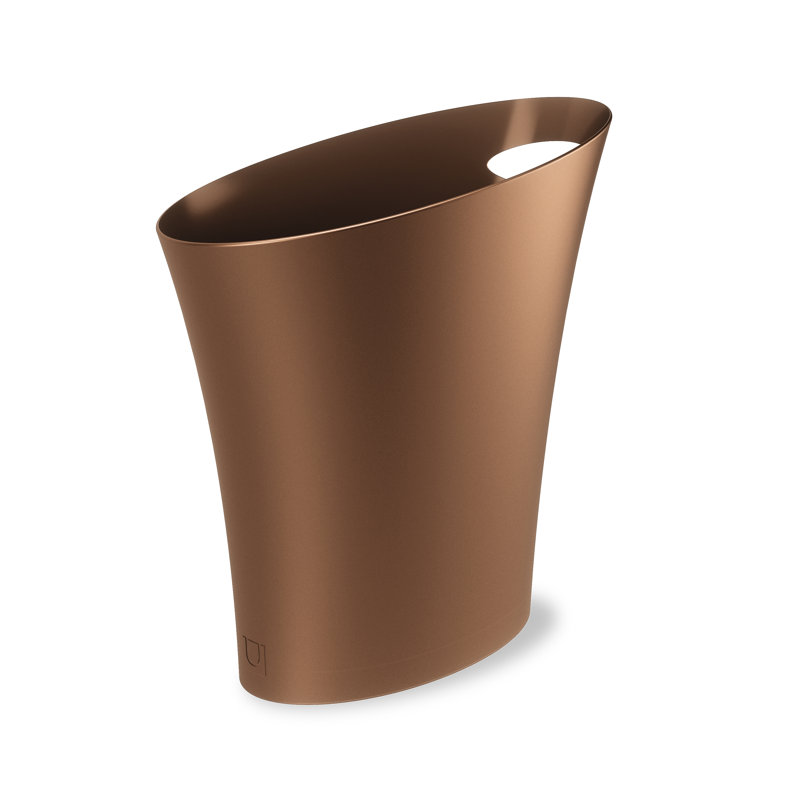 Skinny Plastic Open Waste Basket - 2 Gallons, Bronze