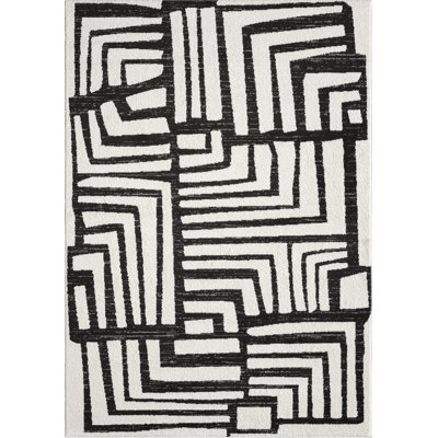 Abani Rugs Olessja Collection NOM130A Cream Grey Box Pattern Geometric Area Rug