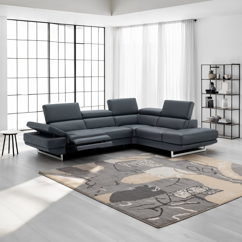 Canapé modulaire en cuir 2 pièces Cartagena, Cuir véritable bleu gris, Orienté à droite