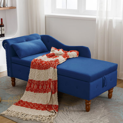 Chaise longue d'intérieur, chaise longue en velours pour chambre à coucher avec rangement et coussin, chaise longue moderne à accoudoirs roulés pour dormir avec garniture cloutée pour le bureau de la chambre à coucher