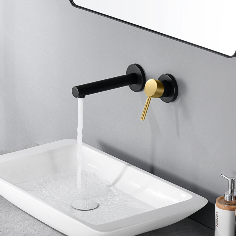 Robinet de lavabo de salle de bain, robinet de lavabo mural à poignée simple, robinet de meuble-lavabo avec valve brute en laiton