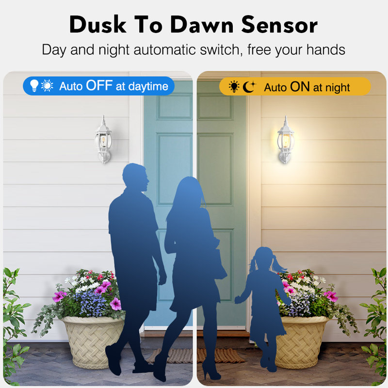 White Dusk to Dawn Outdoor Sconces Wall Lighting Lantern, White