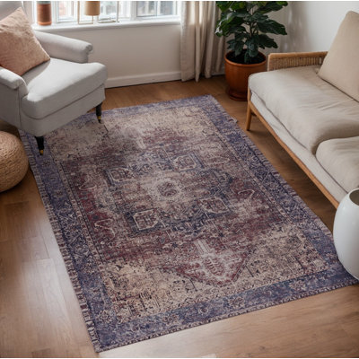 MAVAL Burgundy Washable Rug Doormat Rug