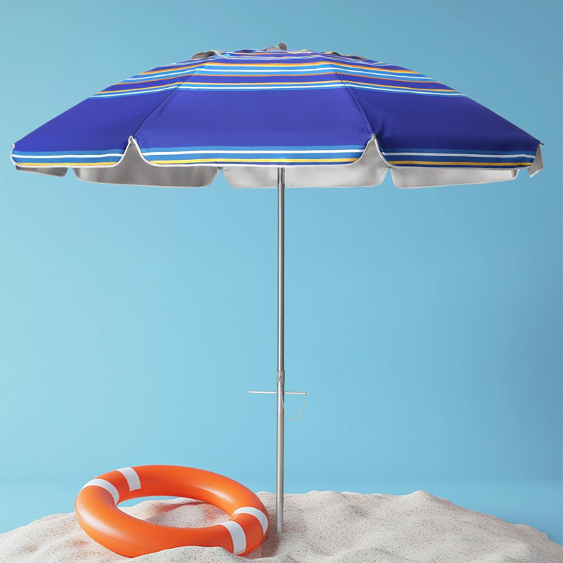 Parasol de plage inclinable 84 po, Bleu / rayures orange
