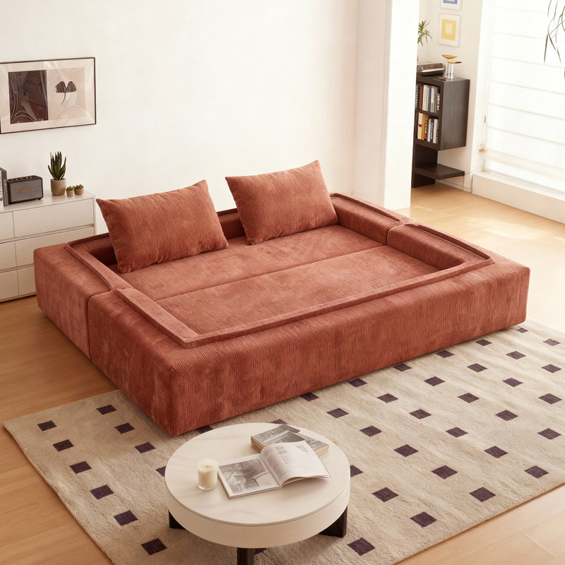 Canapé-lit avec coussin rectangulaire et coussins, fauteuil convertible, canapé de plancher et matelas de couchage, canapé-lit pliant en mousse à mémoire de forme pour chambre à coucher, orange