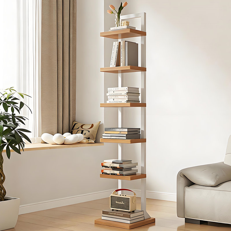 Étagère à livres à 6 niveaux pour petits espaces Étagère de coin verticale autoportante pour salon, bureau, bureau et entrée