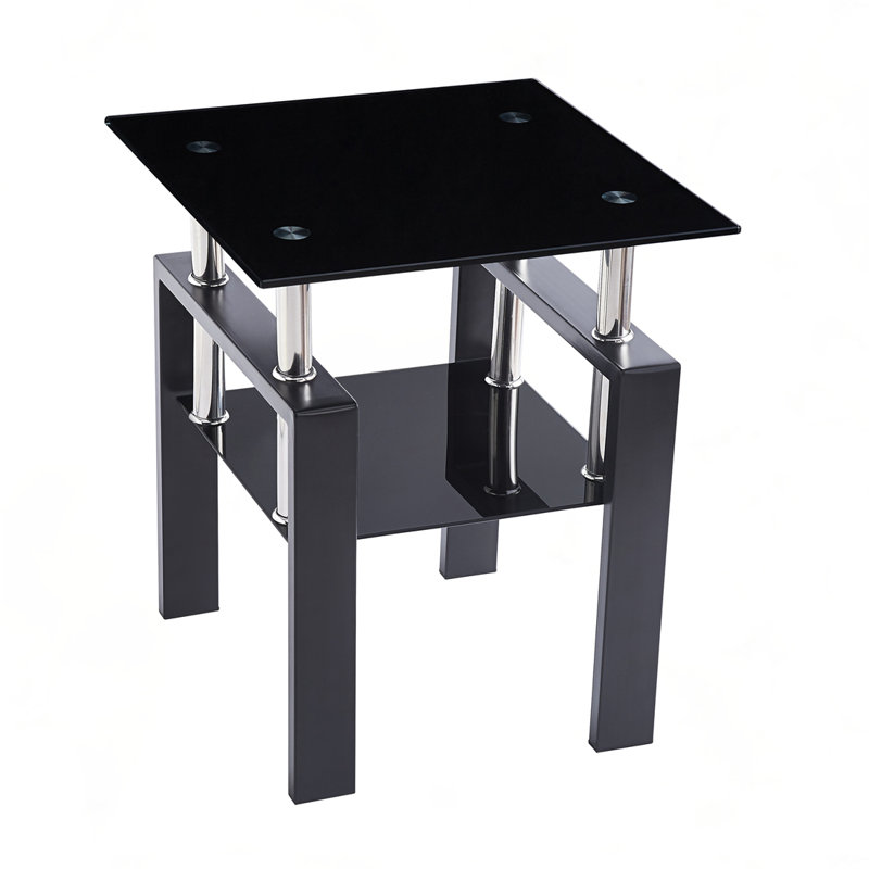 2-Layers Small Table with Storage, Black