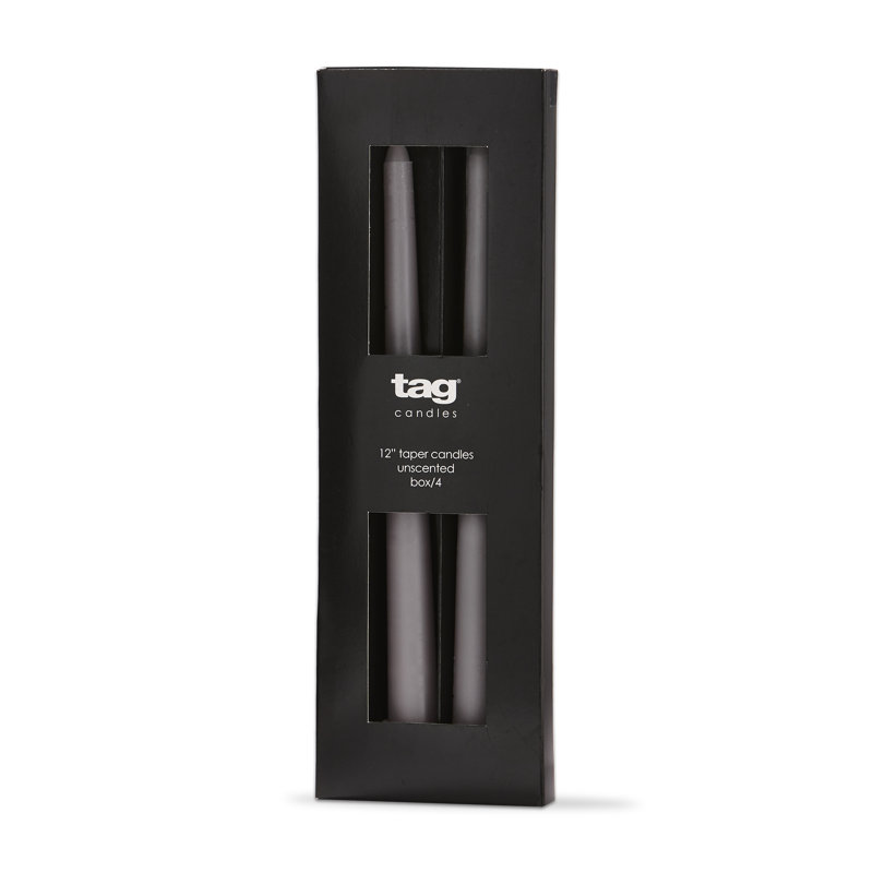 Unscented Taper Candle with Tin Holder, Gray